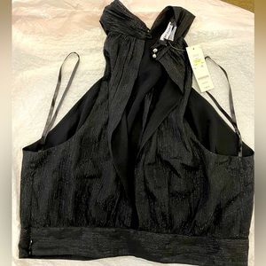 Halter Crop Top, black shimmer material.